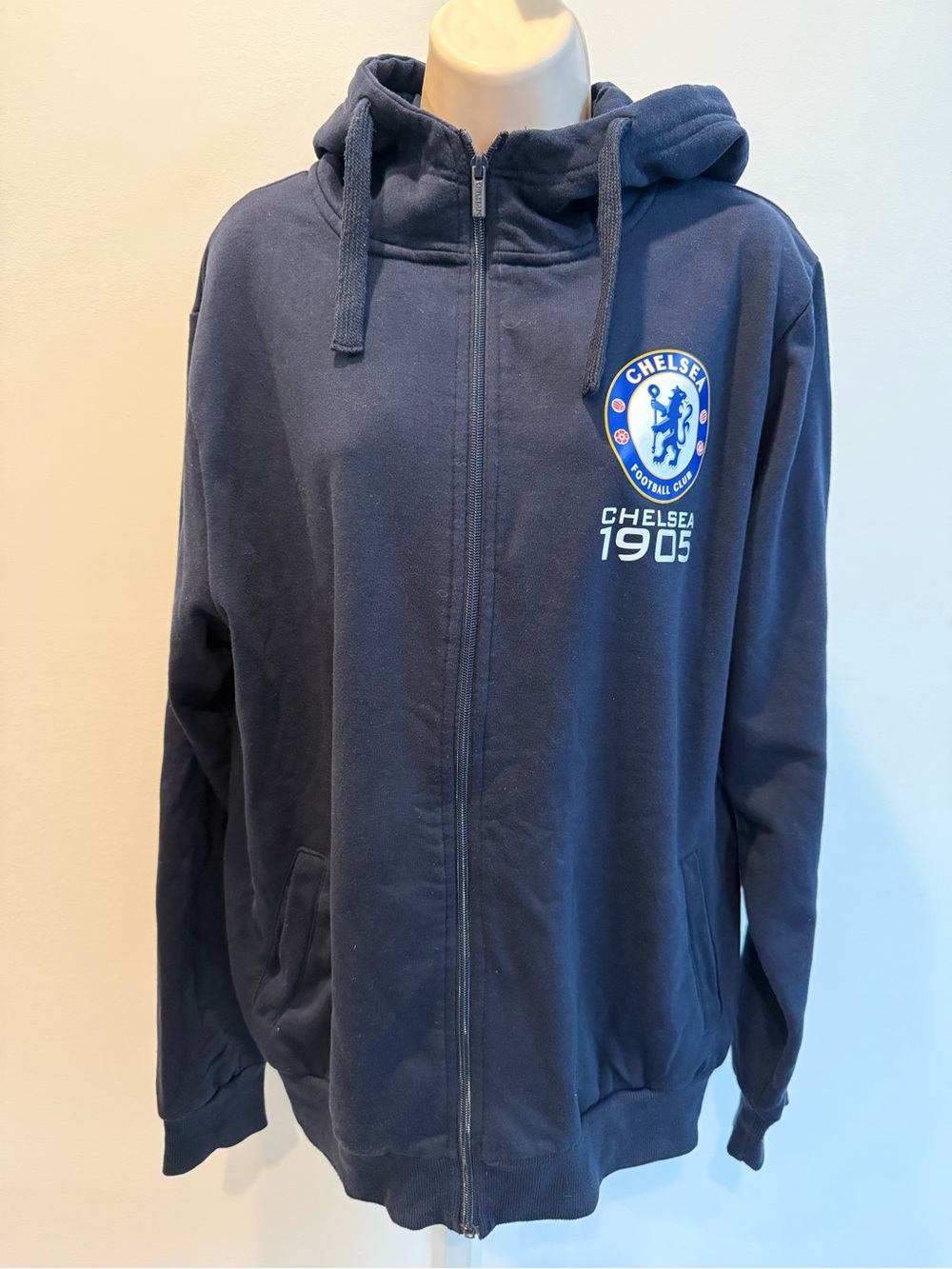 Chelsea Football Club Navy Zip-Up Hoodie Official Soccer Men Fleece Size L